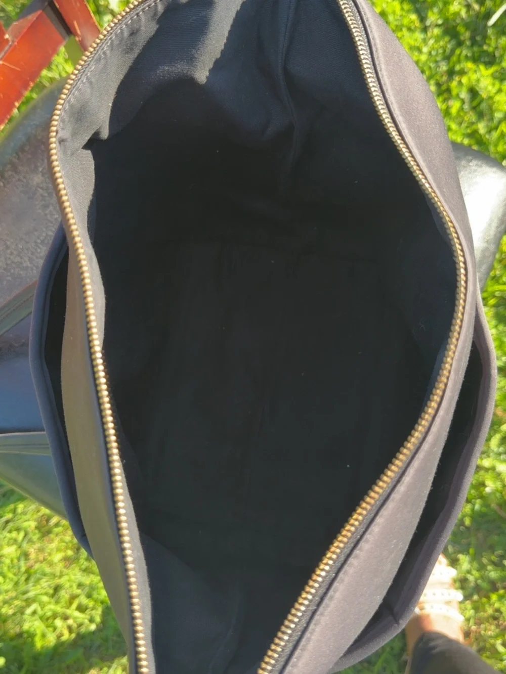 Tory Burch Black Nylon Tote Bag Textured Logo Front Zip Top